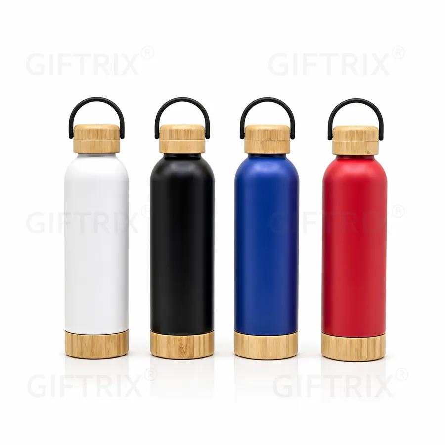 Bamboo hoop-strap bottle in 4 colours