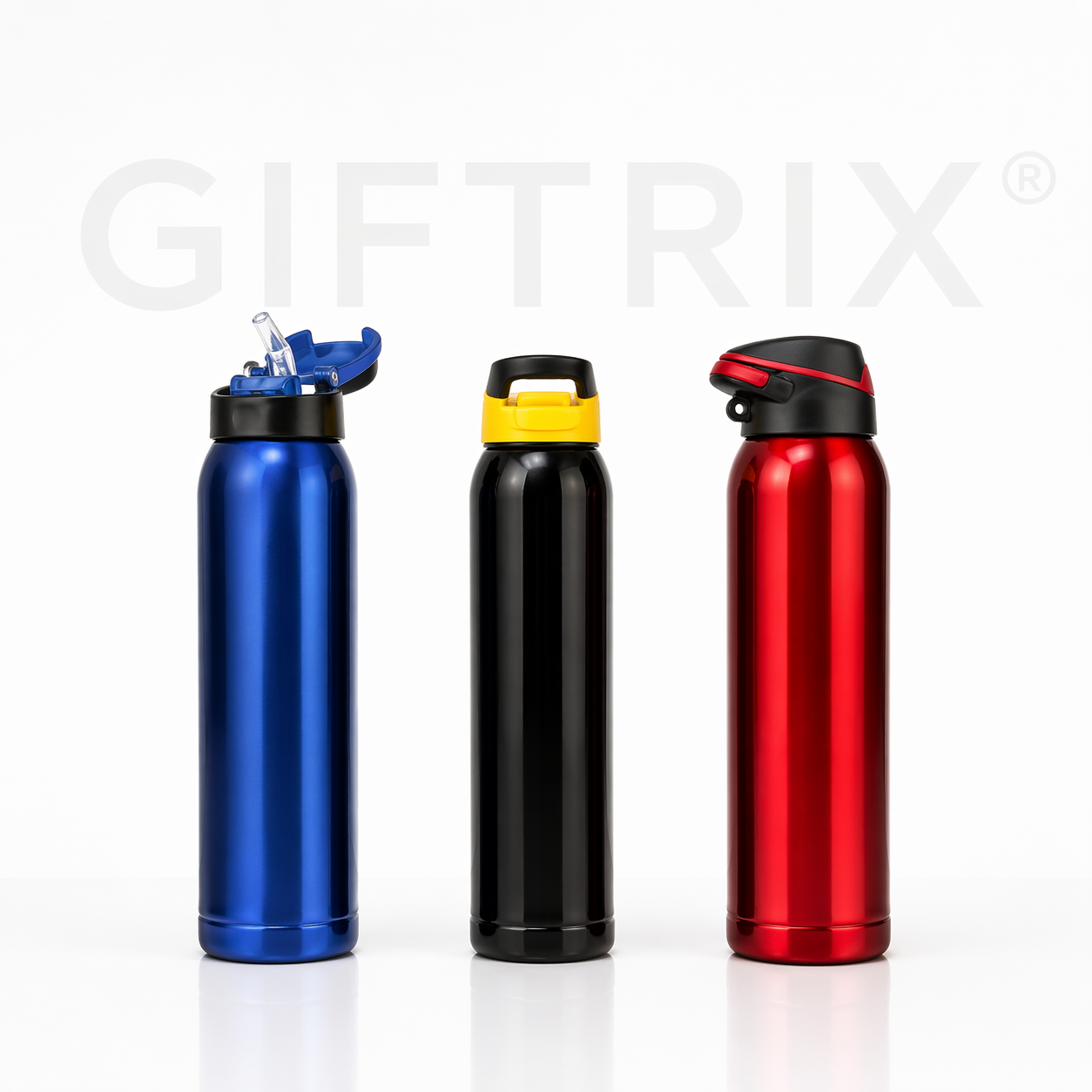 Sport flip-straw flask in blue, black, red