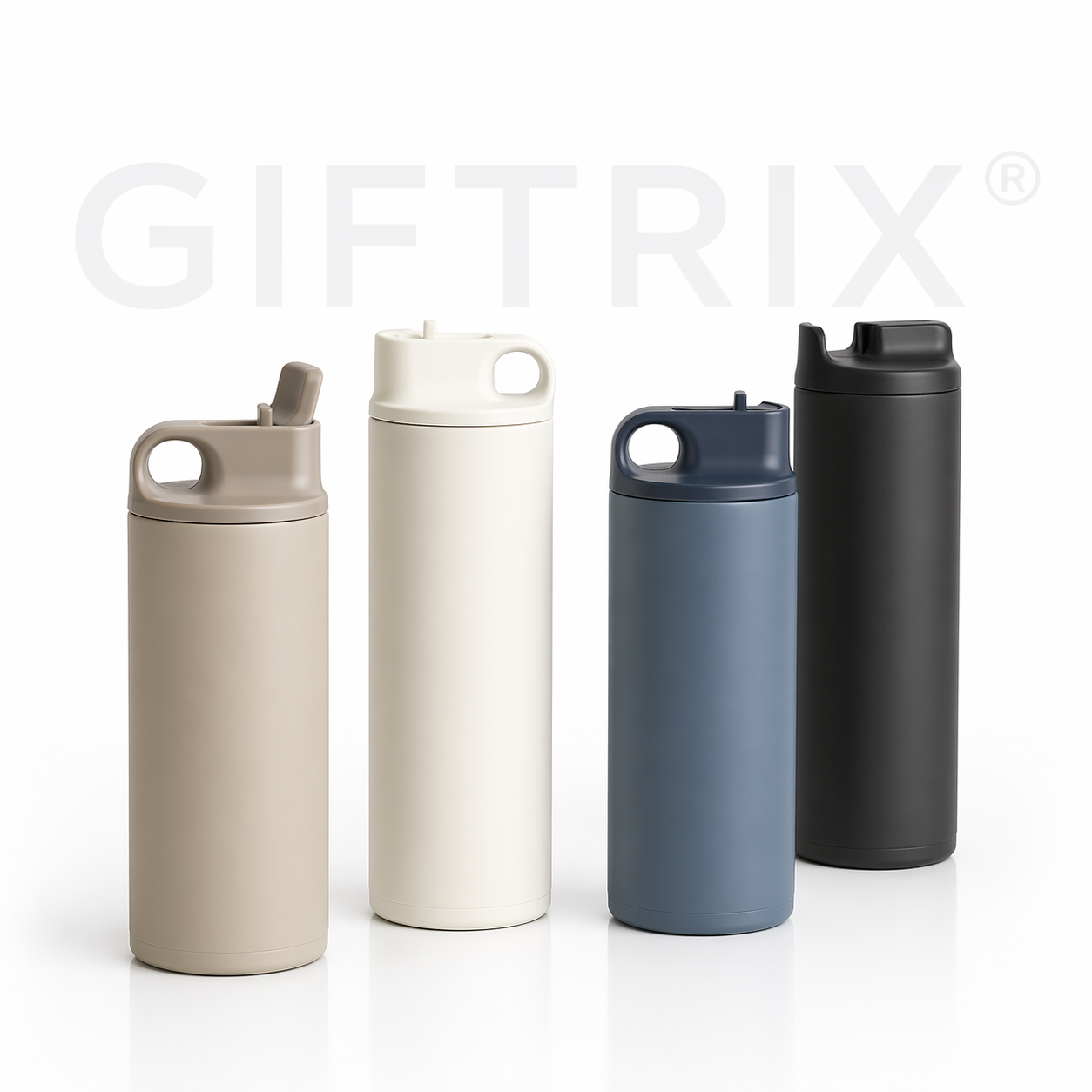 Straw-handle sport bottles in beige, cream, navy, black