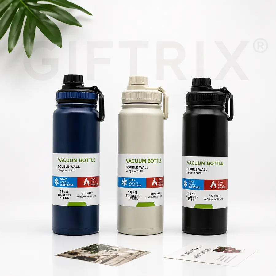 Large-mouth vacuum bottles with sport lid in 3 colours