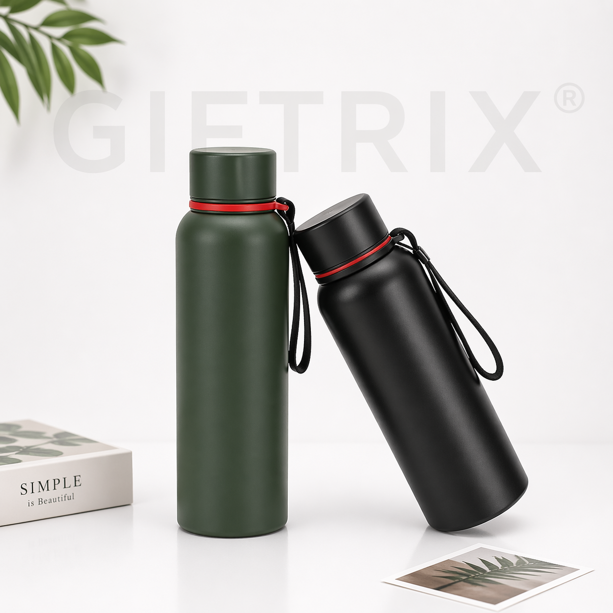 Military strap bottles in olive and black