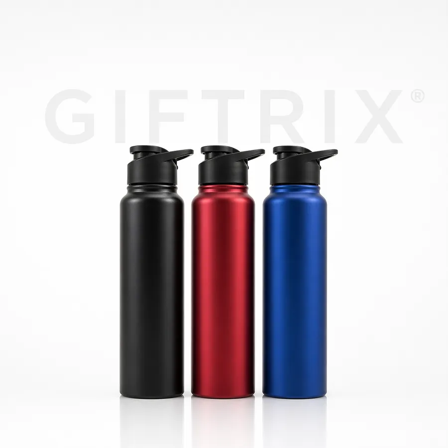 Sport sipper flip bottles in black, red, blue