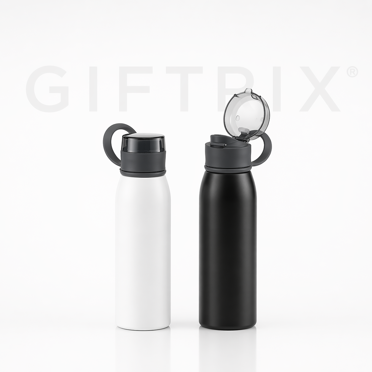 Flip-top ring bottles in white and black