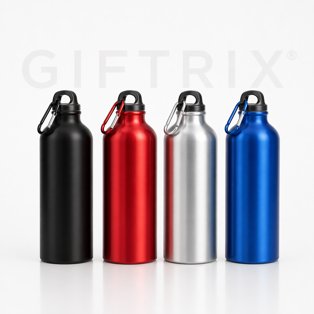 Aluminum sport bottles with carabiner in 4 colours