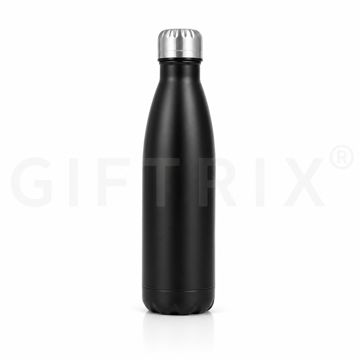 Classic black matte cola-shape steel bottle with ridged silver cap