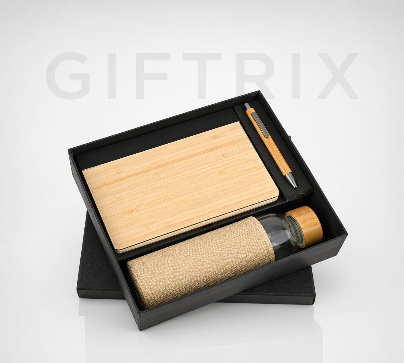 Bamboo eco combo with bamboo notebook jute bottle and pen