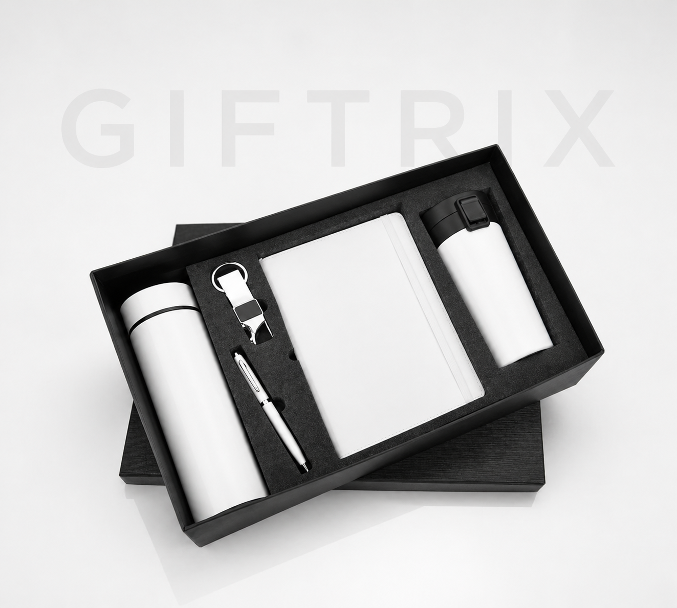 White 4-piece bottle combo with bottle notebook pen and bottle opener