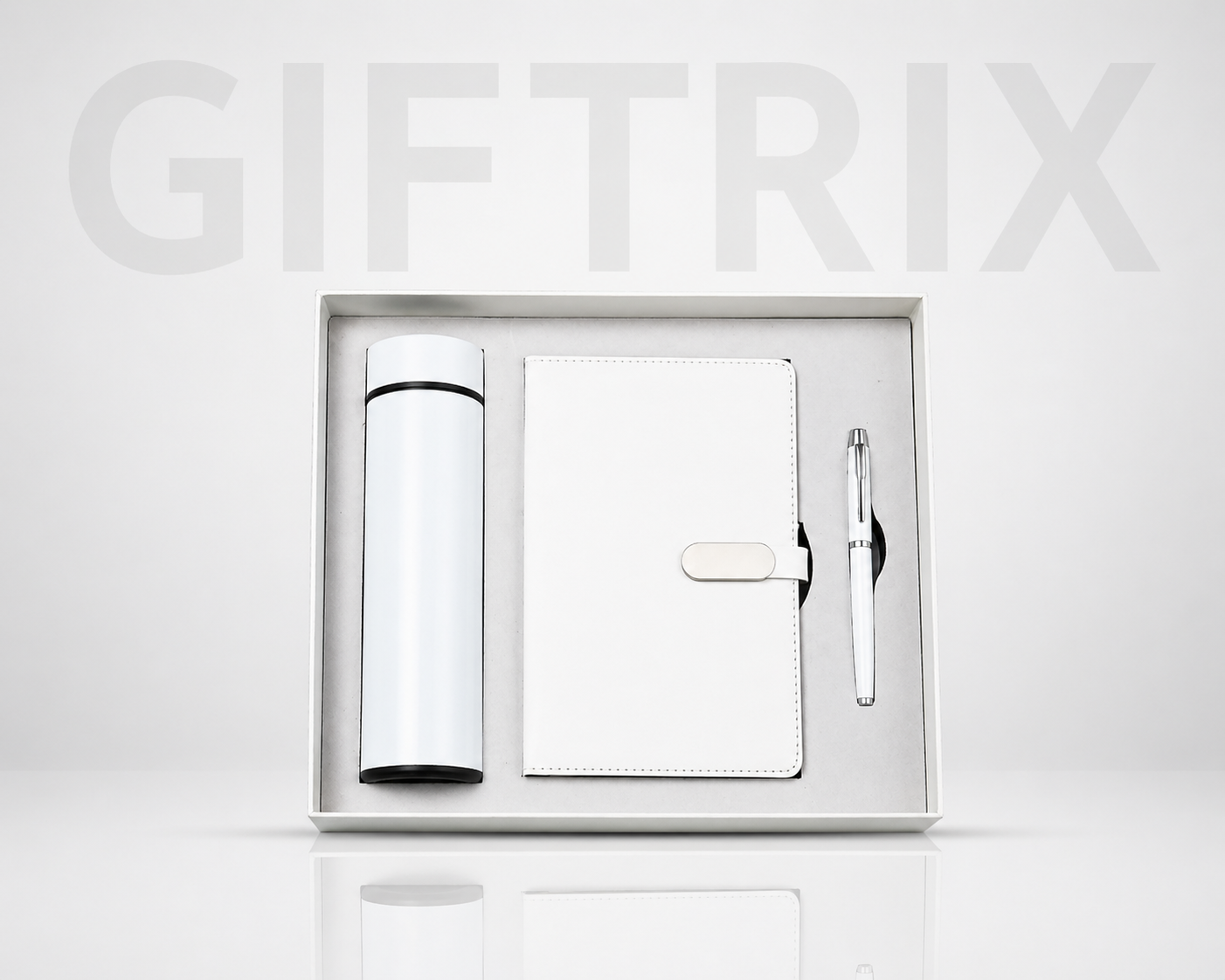 White 3-piece diary bottle and pen combo