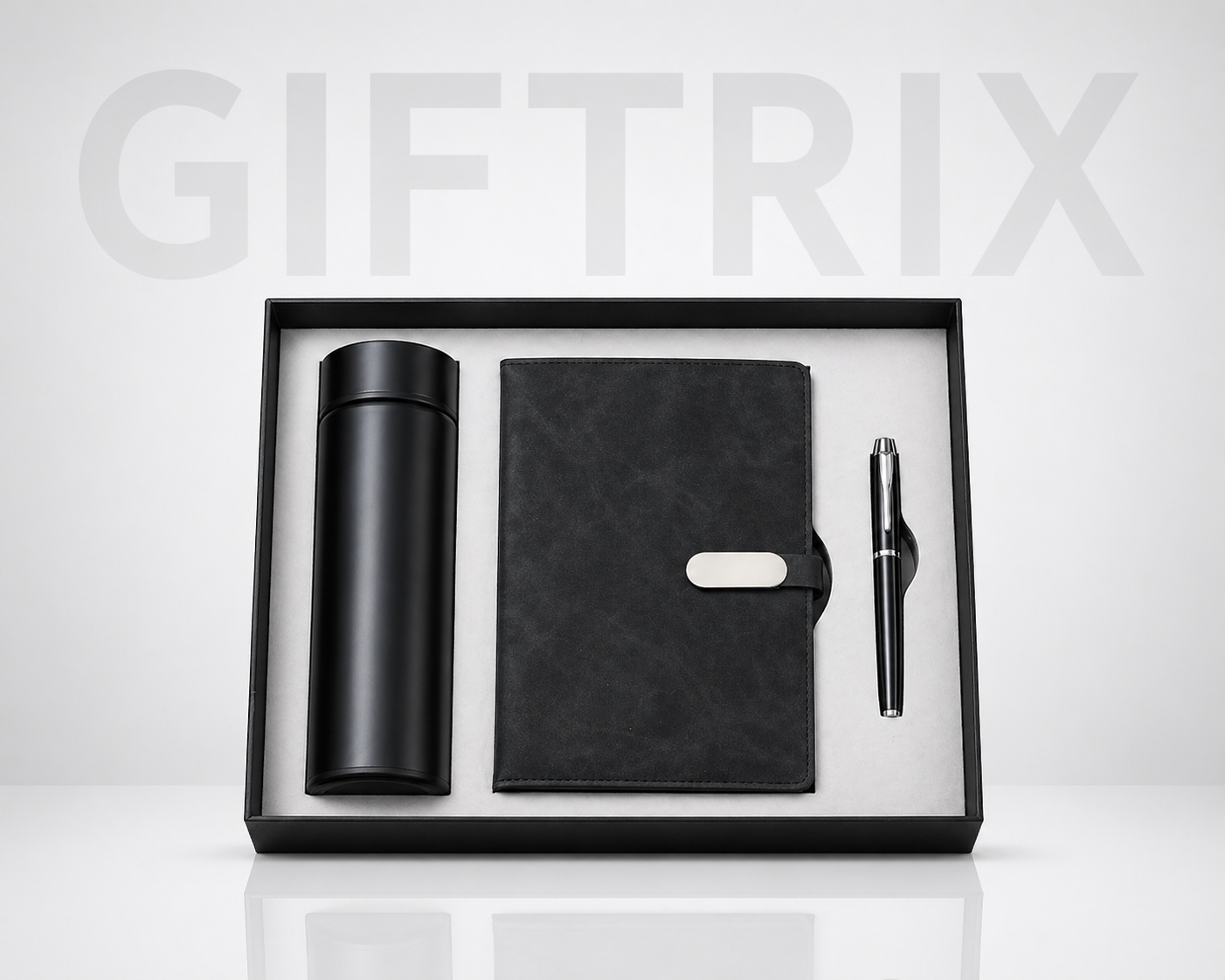 Black diary bottle and pen 3-piece combo