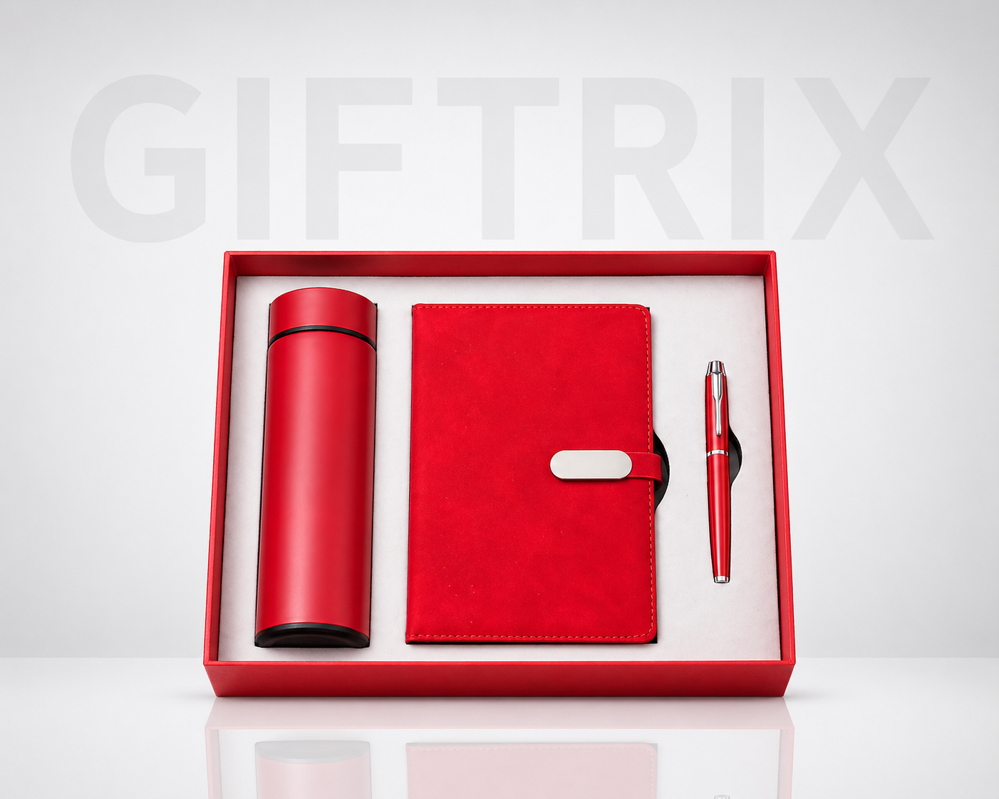 Red diary bottle and pen 3-piece combo
