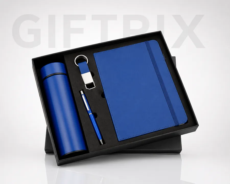 Blue 4-piece executive combo with diary bottle pen and keychain