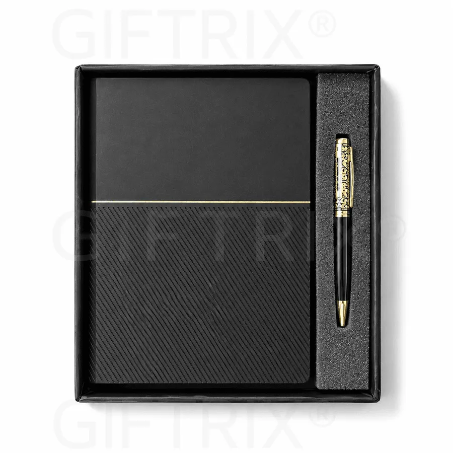 Black Textured Diary, Gold Pen