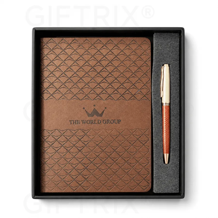 Brown Embossed Crown-Logo Diary