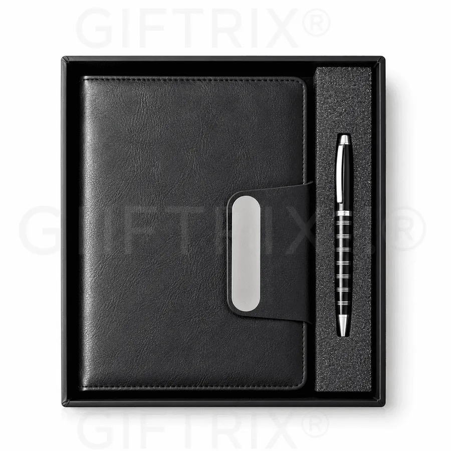 Black Leather Diary, Steel Plate Flap