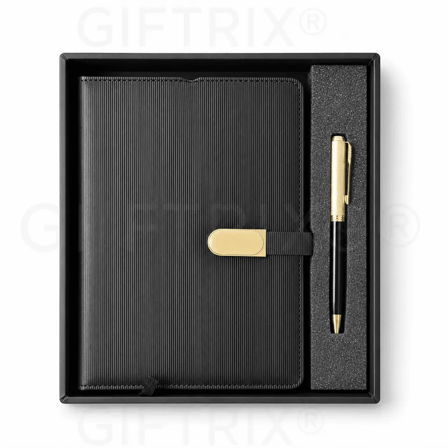Black Brushed Diary, Gold Plate Flap