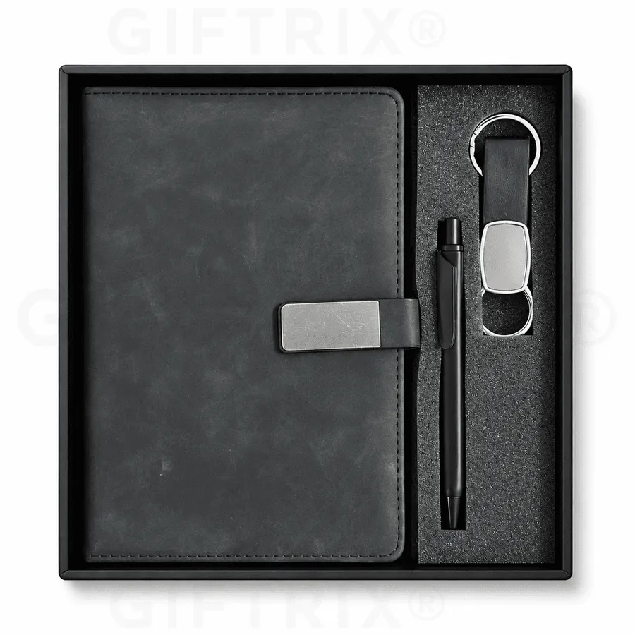 Charcoal Leather Magnetic-Bar Diary Set