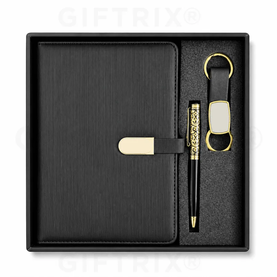 Black & Gold Magnetic-Bar Diary Set