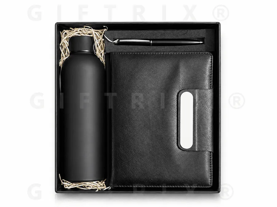Matte Black Bottle & Flap Diary Set