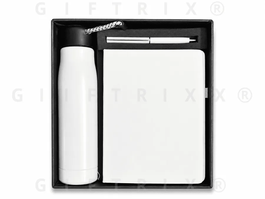 White Bottle & Notebook Pen Trio