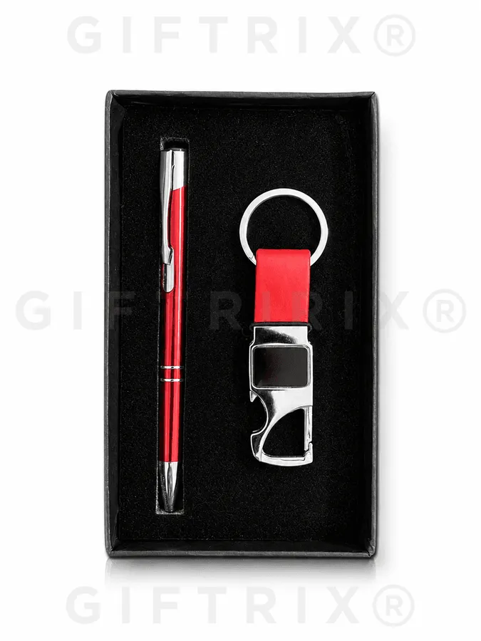 Red Lacquer Pen & Black Keychain Set