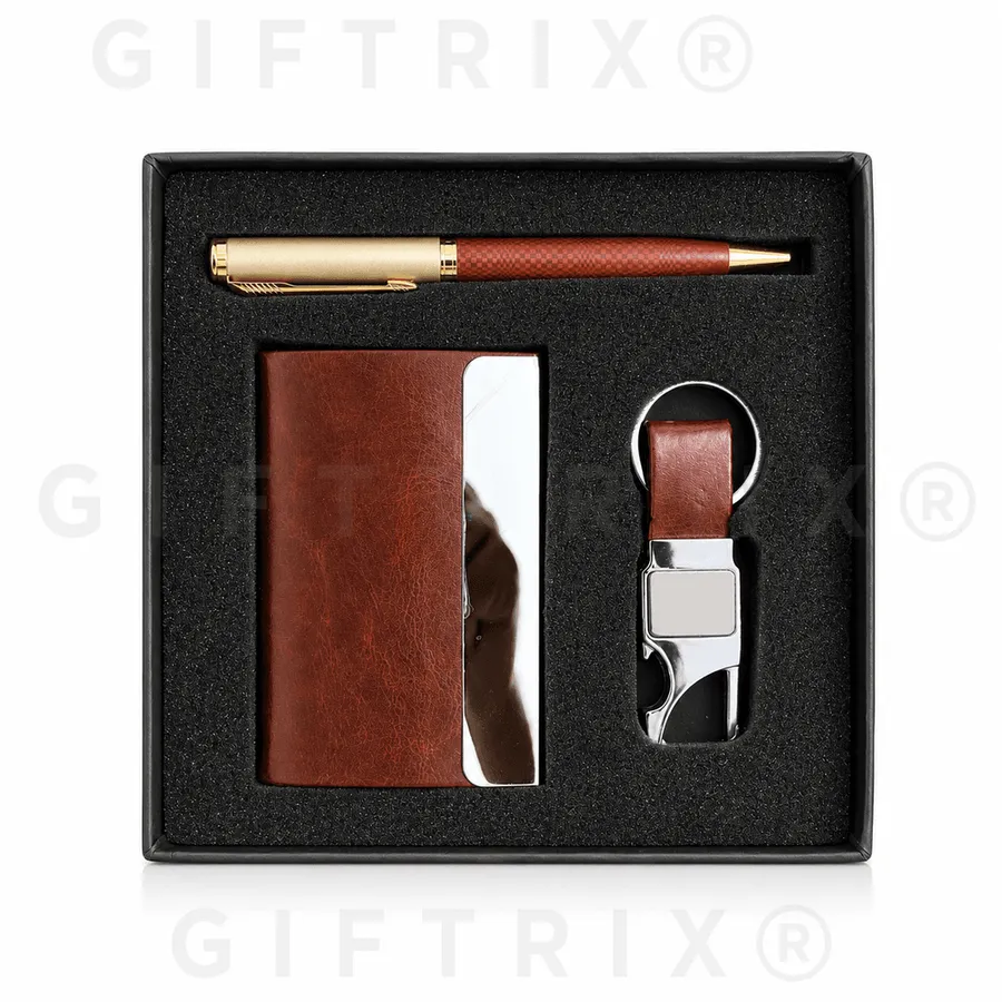 Card holder, pen and keychain gift sets