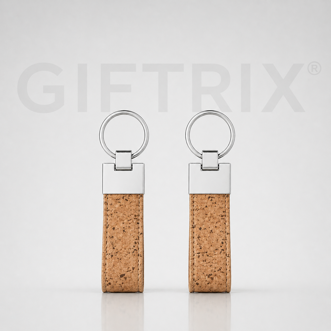 Cork strip keychain with chrome cap