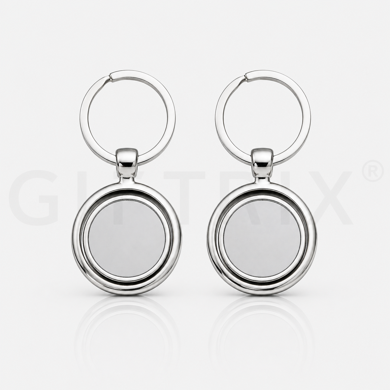 Chrome round keychain with engravable plate