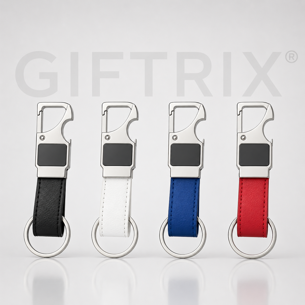 Carabiner leather keychain in 4 colours