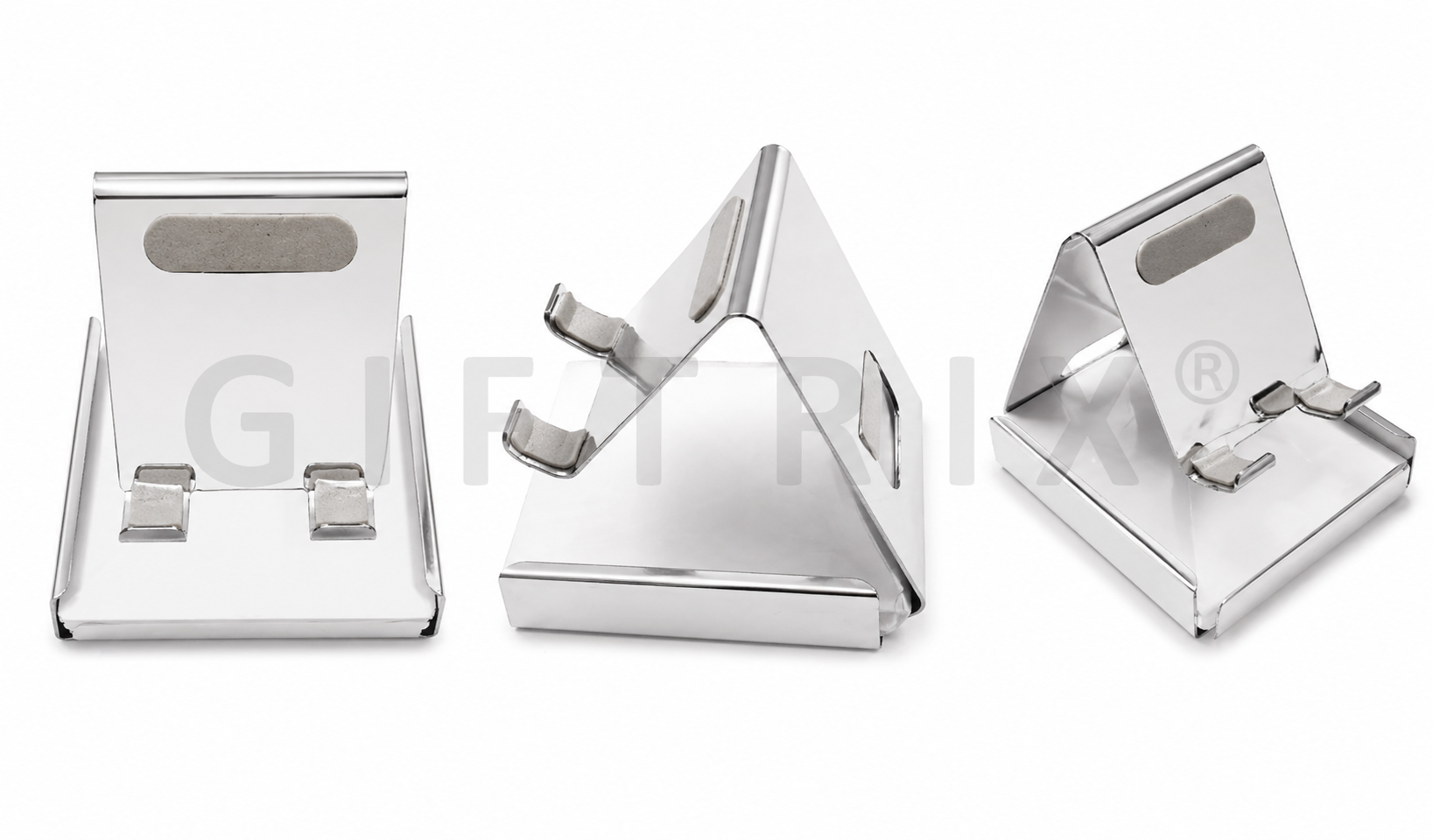 Chrome silver triangle wedge phone stand