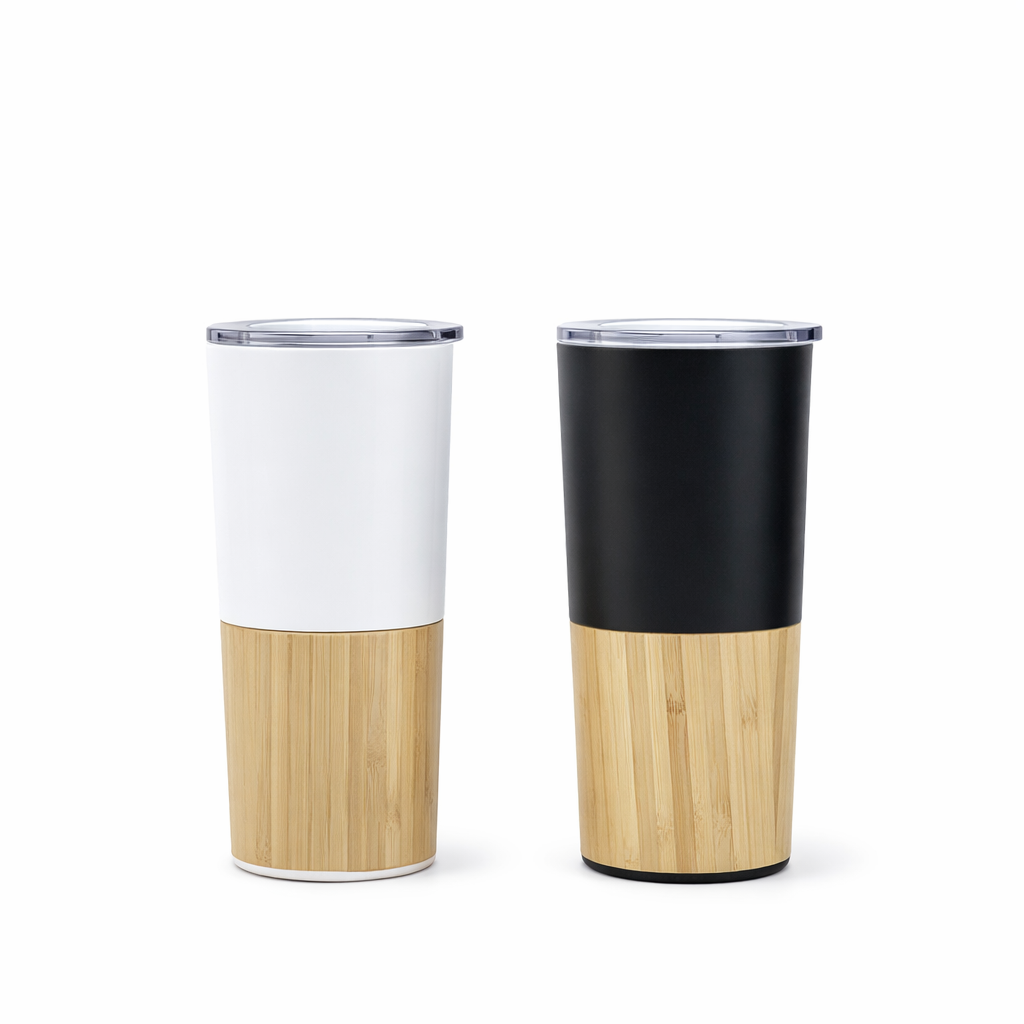 Tall tumblers with bamboo base in white and black
