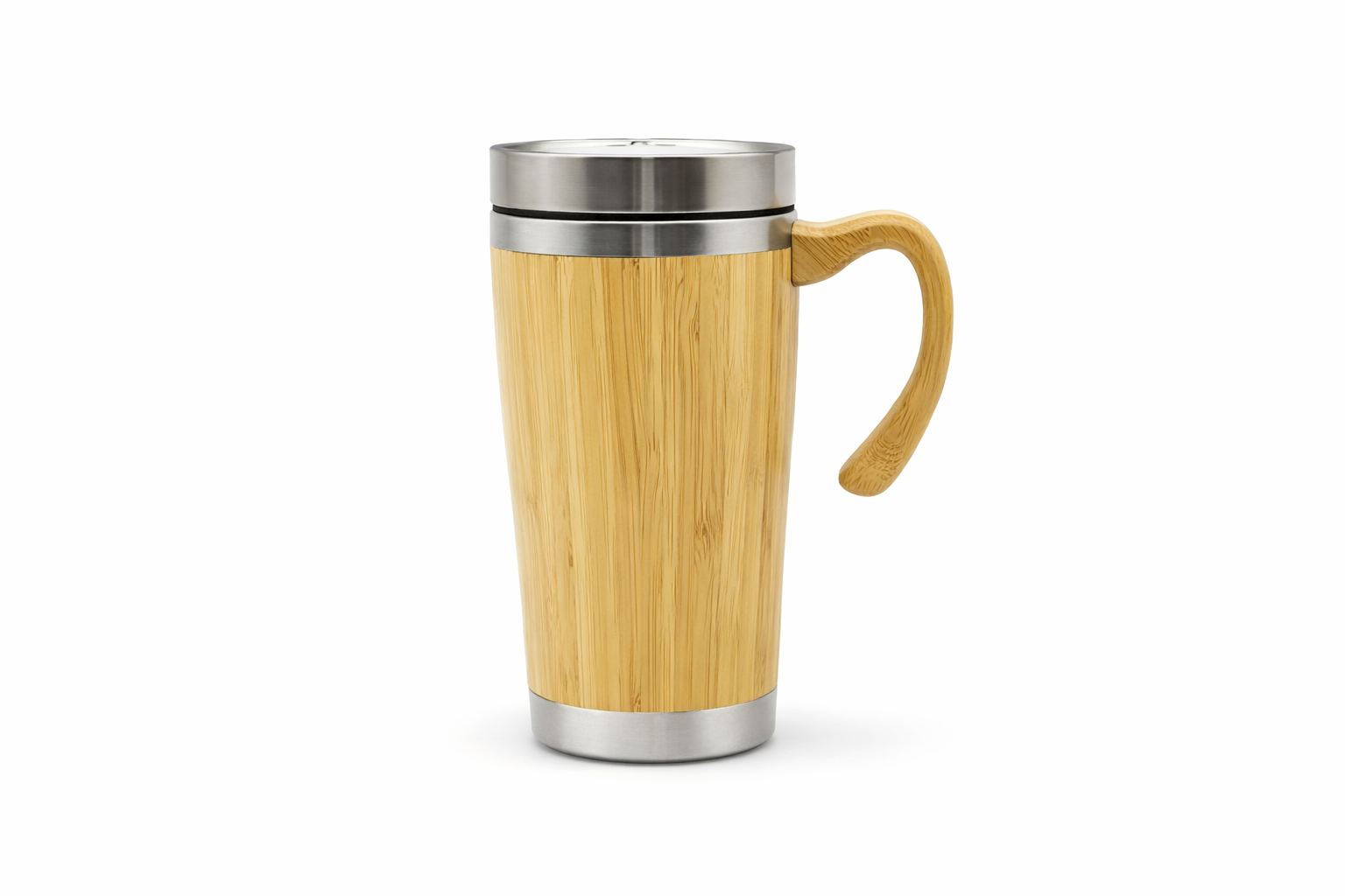 Bamboo travel mug with bamboo handle