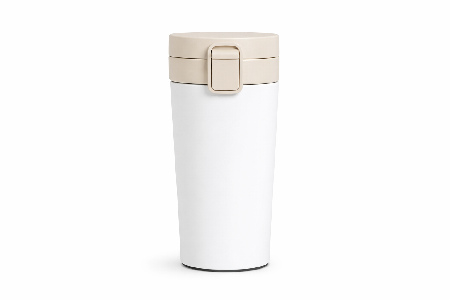 White travel tumbler with flip-latch lid