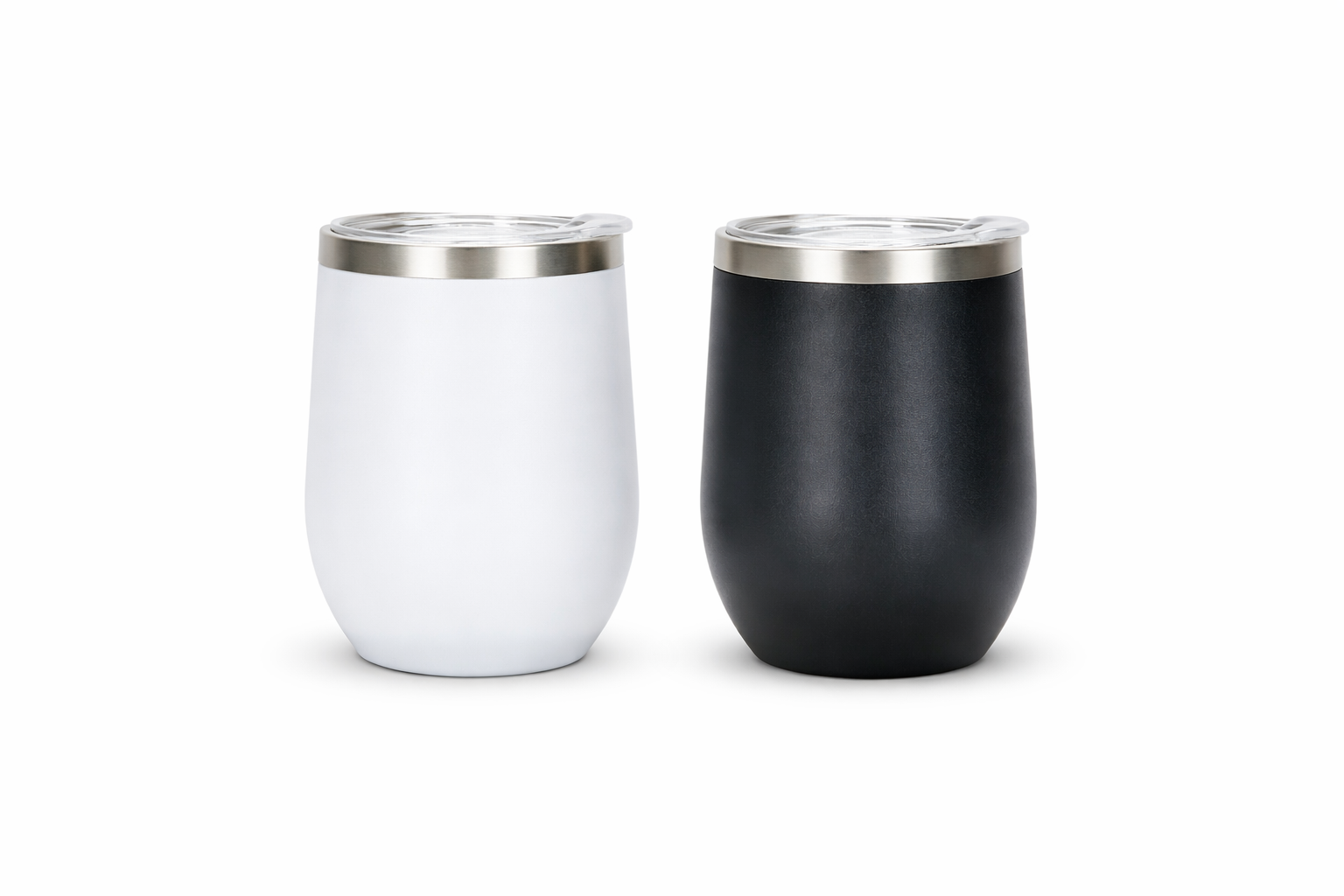 Stemless wine tumblers in white and black