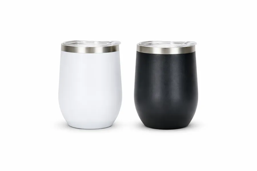 Stemless wine tumblers in white and black