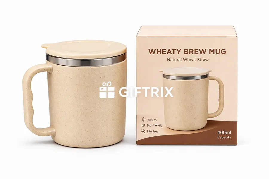 Wheaty Brew natural wheat-straw eco mug with box
