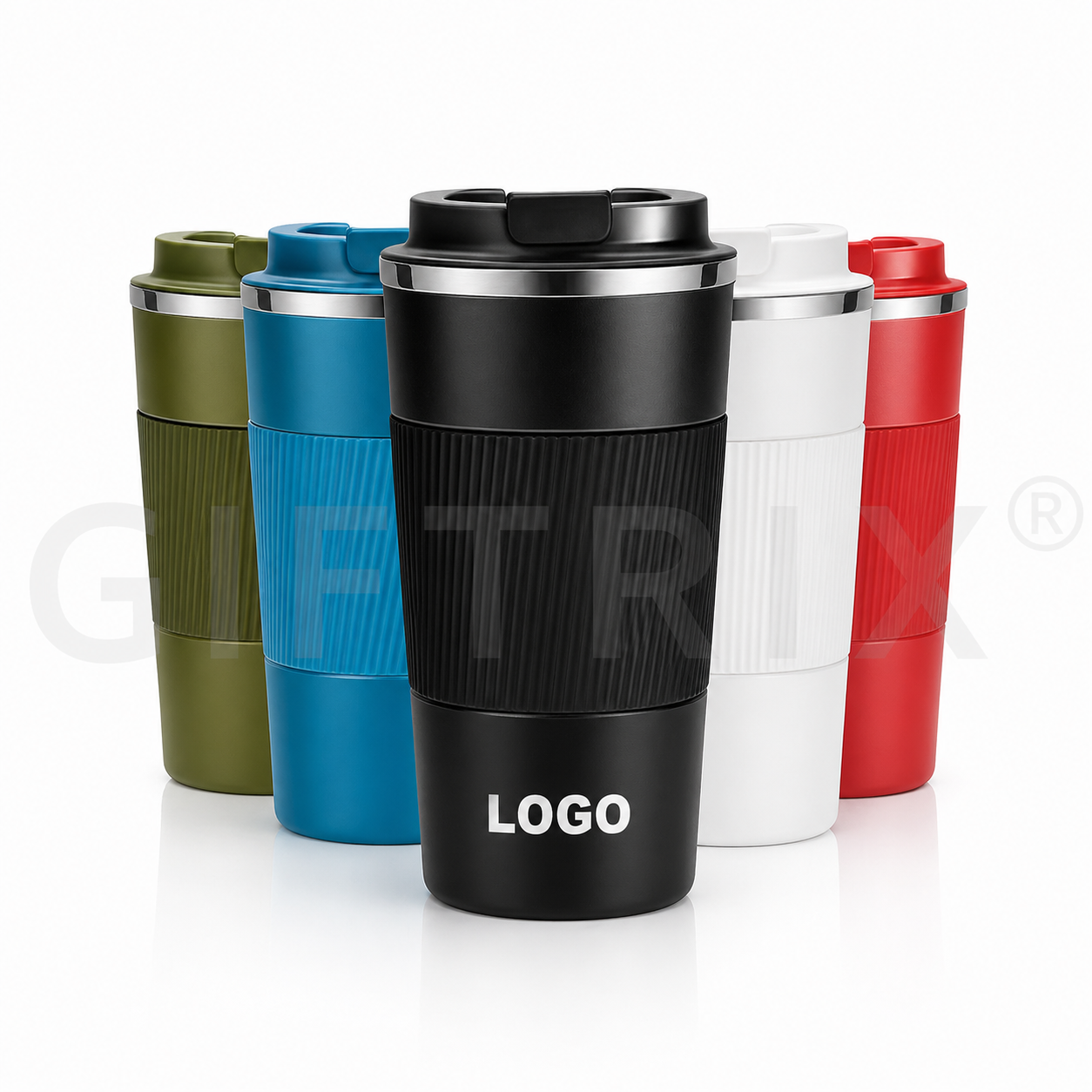 Insulated coffee tumblers with silicone grip in 5 colours