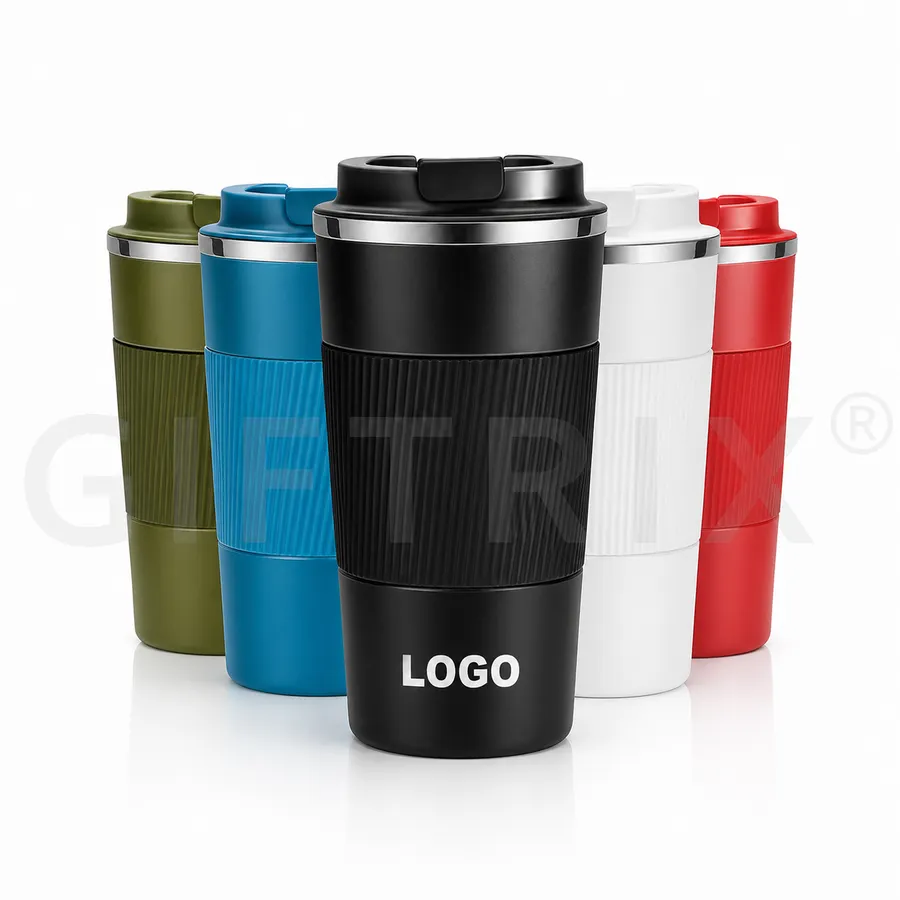 Insulated coffee tumblers with silicone grip in 5 colours