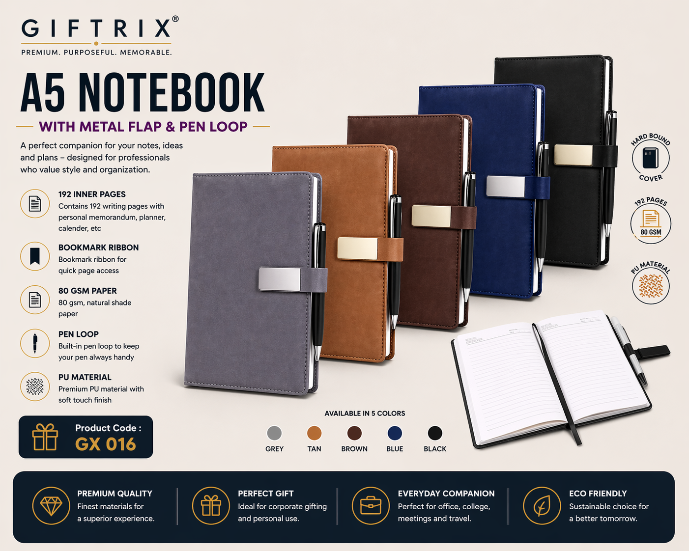 A5 Notebook with Metal Flap and Pen Loop variant