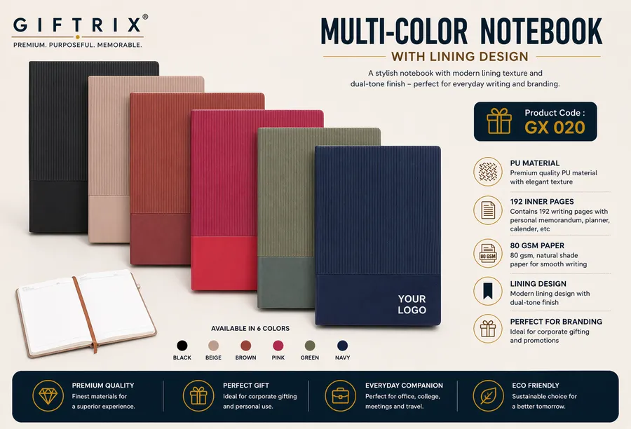 Multi-Color Notebook with Lining Design in 6 colours