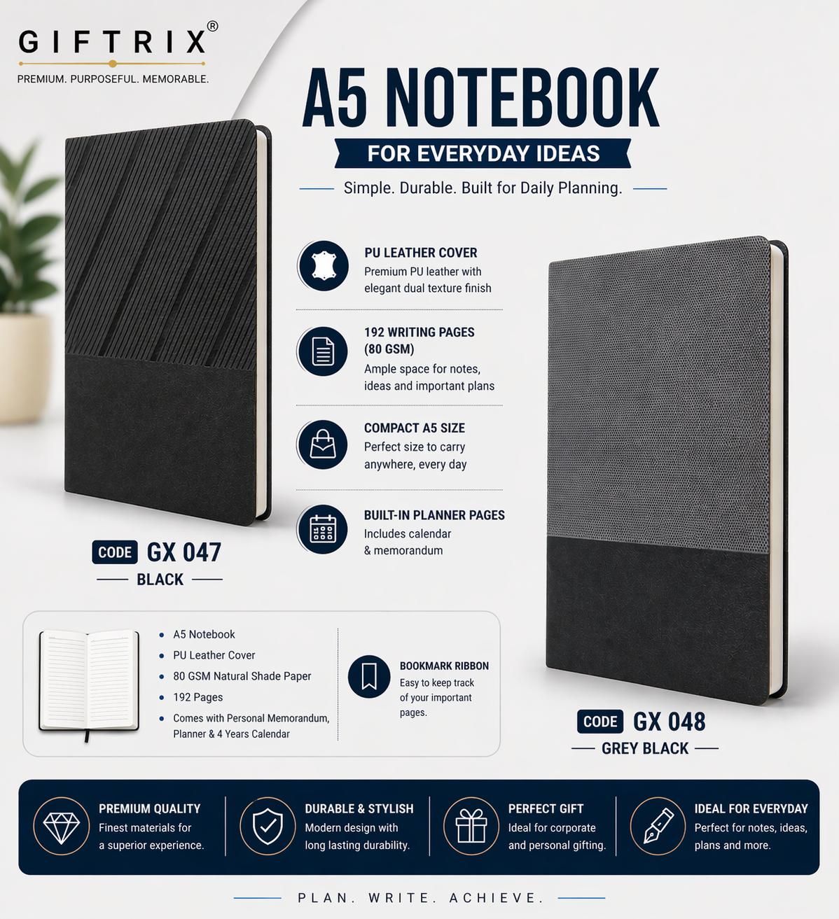 A5 Notebook for Everyday Ideas in black and grey-black