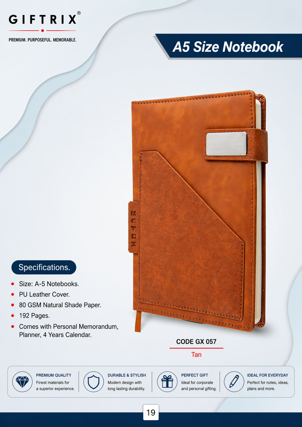 A5 Size Notebook with pen slot pocket in tan