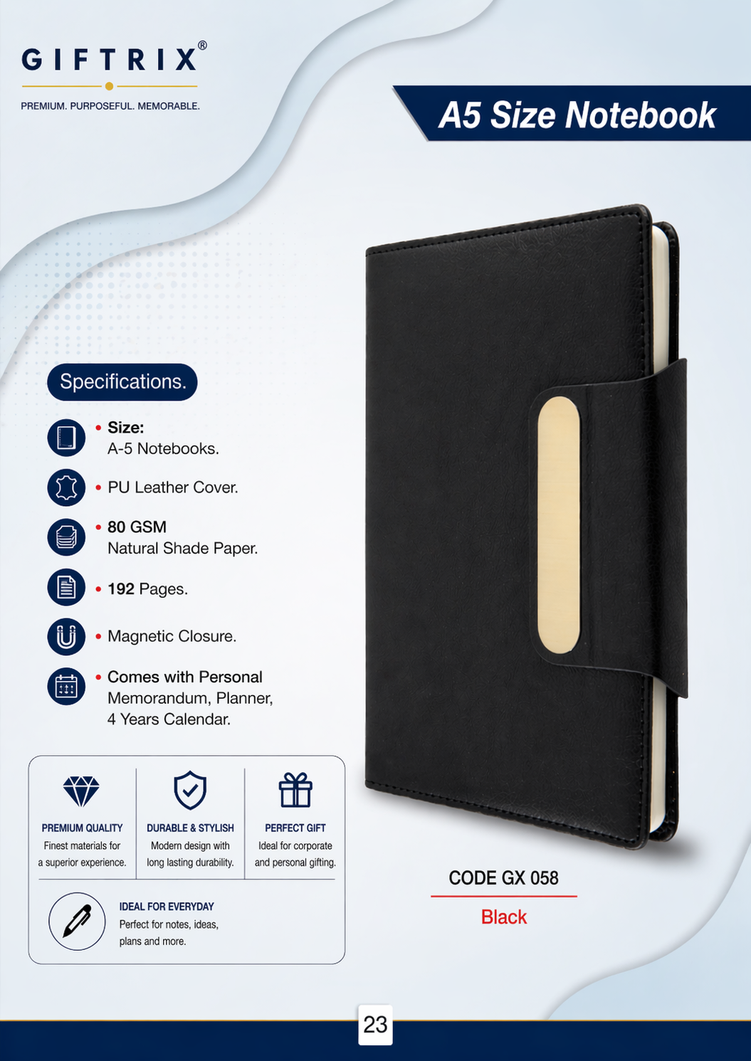 A5 Size Notebook with pen holder in black