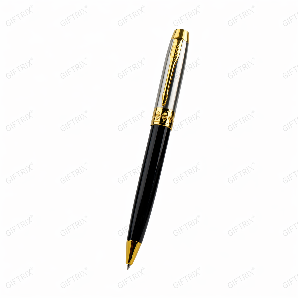 Chrome and gold cap engraved pen