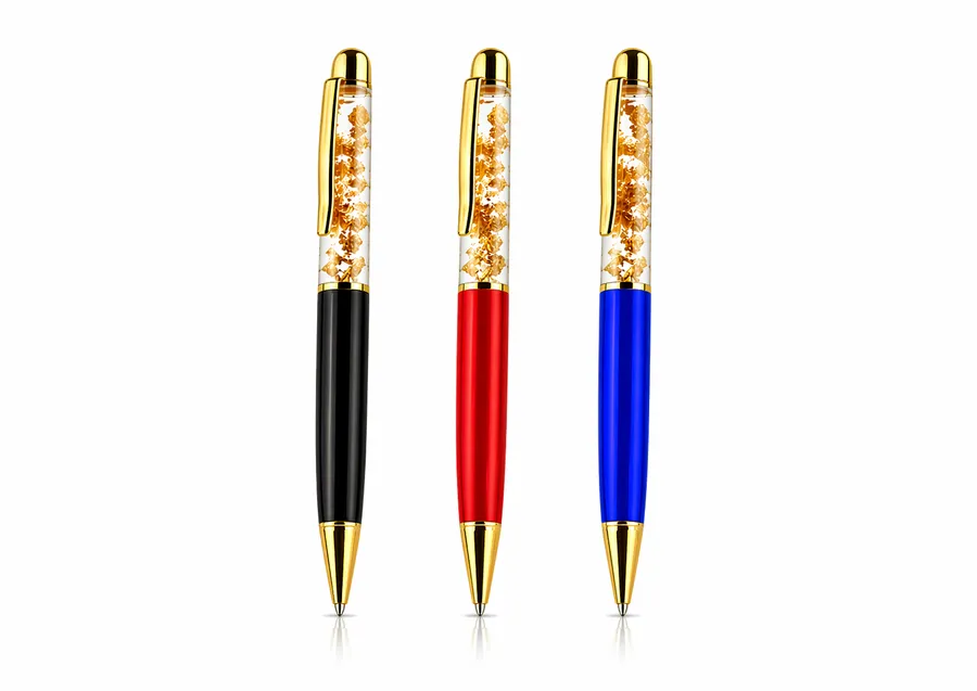 Crystal cap glitter pens in 3 colours