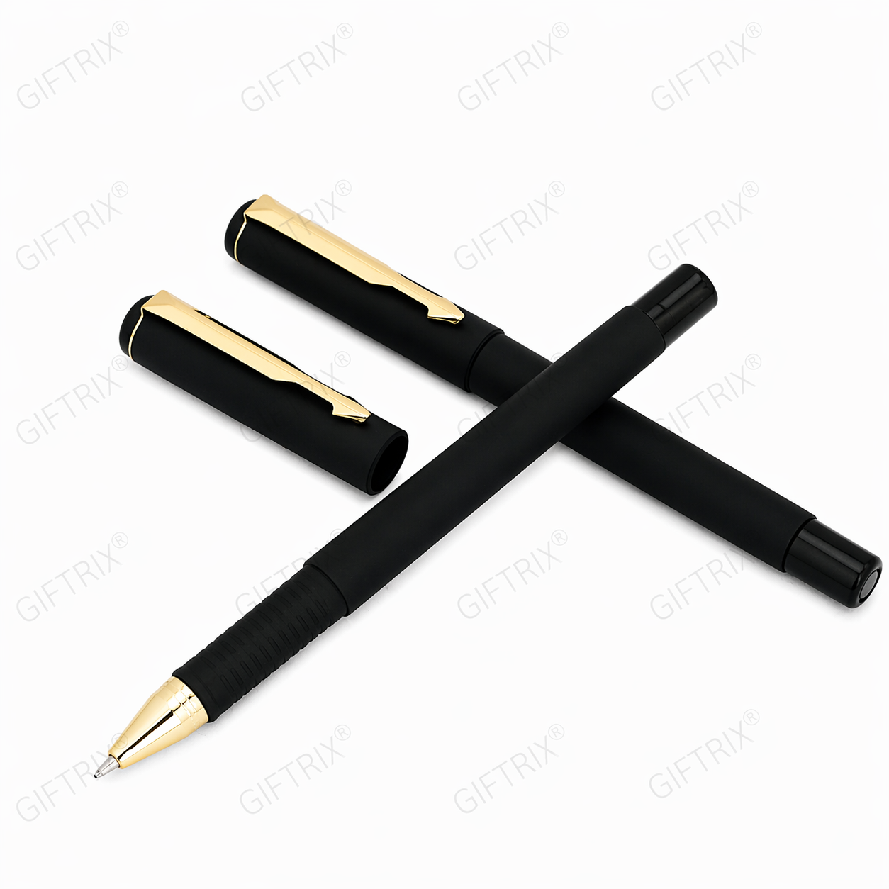 Matte black gold clip pen duo