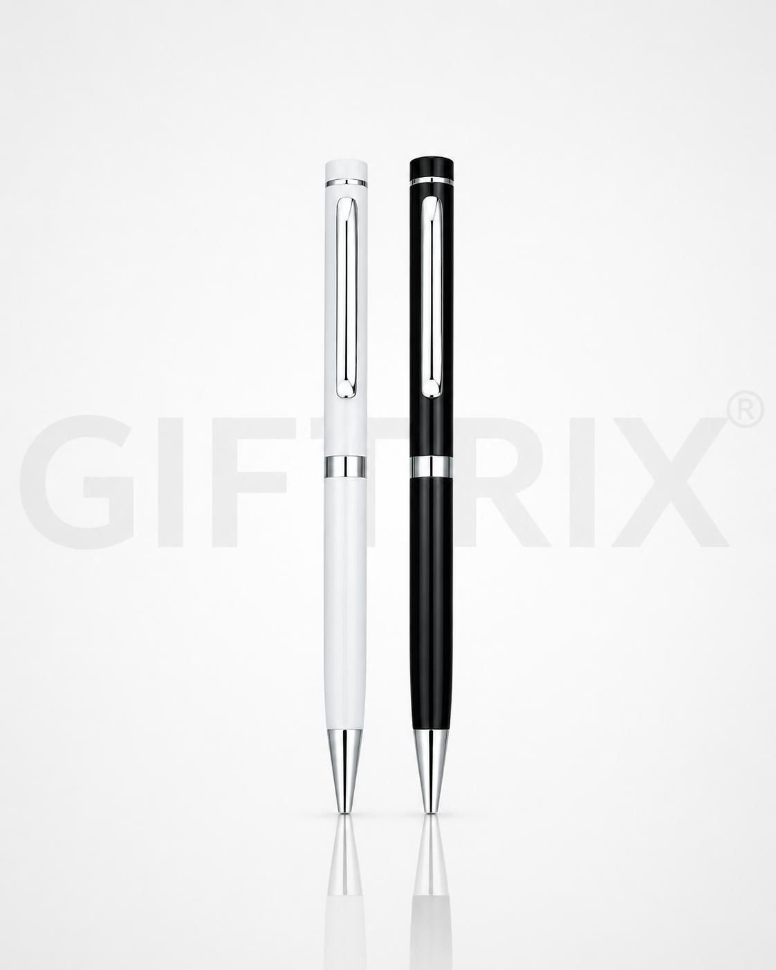 Glossy chrome pen duo in white and black