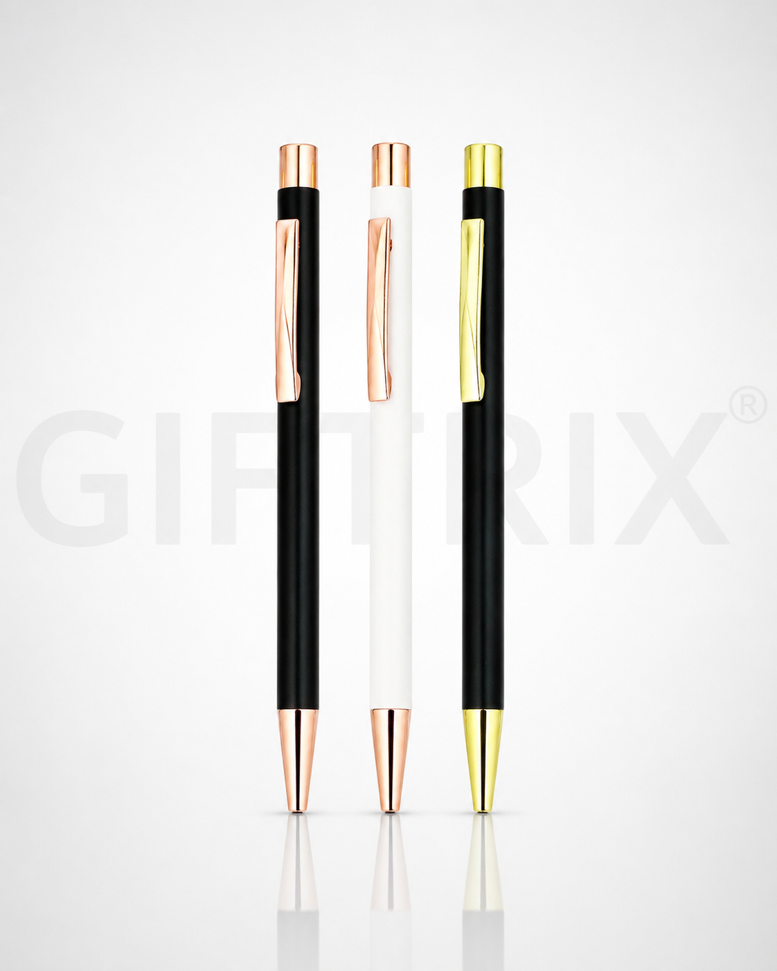 Rose gold trim pen trio in black white and black-gold