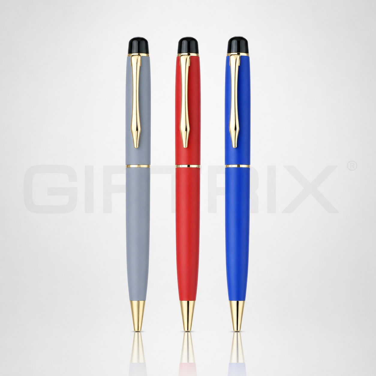 Gold clip slim pen trio in grey red and blue
