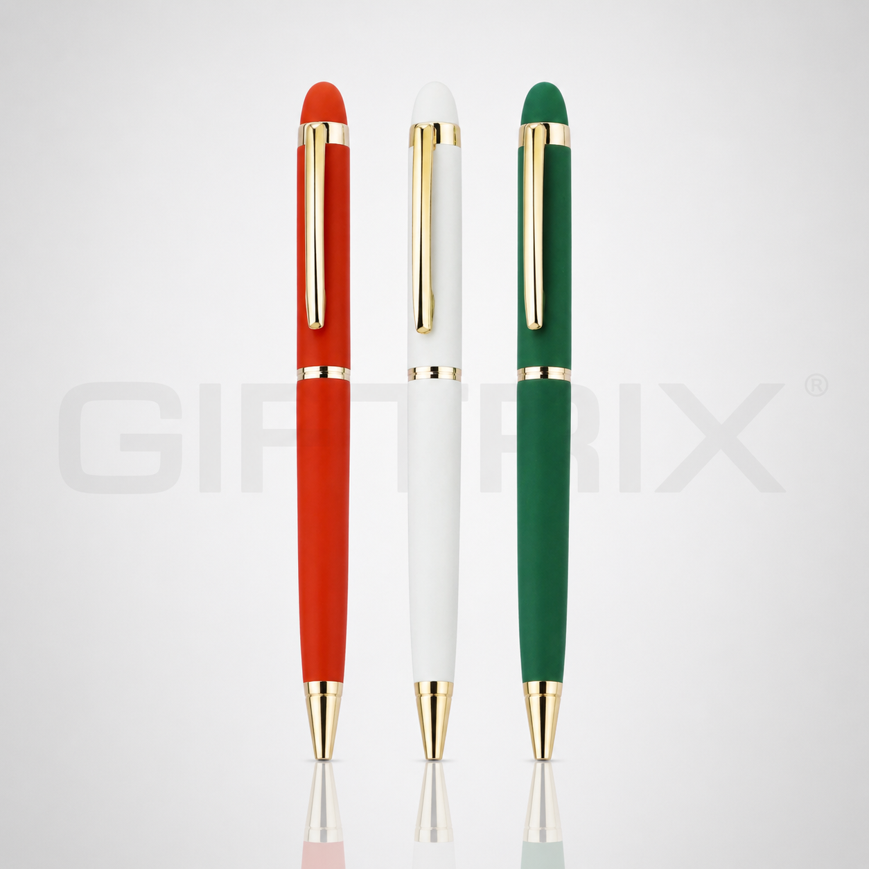 Gold clip slim pen trio in orange white and green