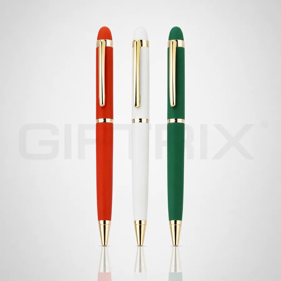 Gold clip slim pen trio in orange white and green